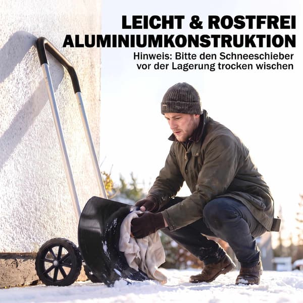 Justerbar 95 cm bred snöskyffel i aluminium med hjul