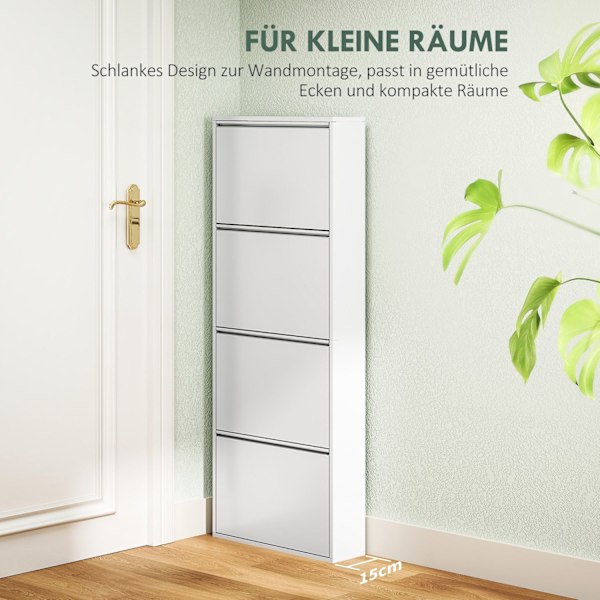 Skoskåp Metall med 4 klaffar Sko Tipper Slim för 8 par skor Skoställ Skoställ Skoställ Väggmonterad för Entré Hall 55 x 15 x 139,5 cm Vit |