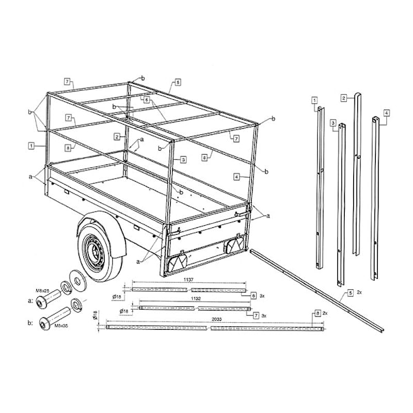 Ram metall för släp 2060x1140x900mm