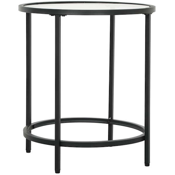 Sidebord rundt sofabord med glasbordplade, metalstel, sofabord, natbord til stue, soveværelse, sort, Ø48 x 54,7 cm
