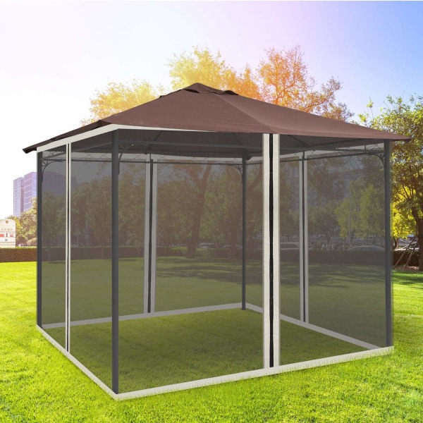 Myggenet 3X3 Gazebo 4 Sidepaneler Fly Net Zip Nylon Mesh Sort