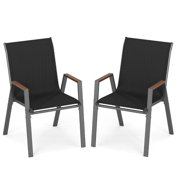 Set med 2 stapelbara trädgårdsstolar, andningsbart Teslin-tyg
