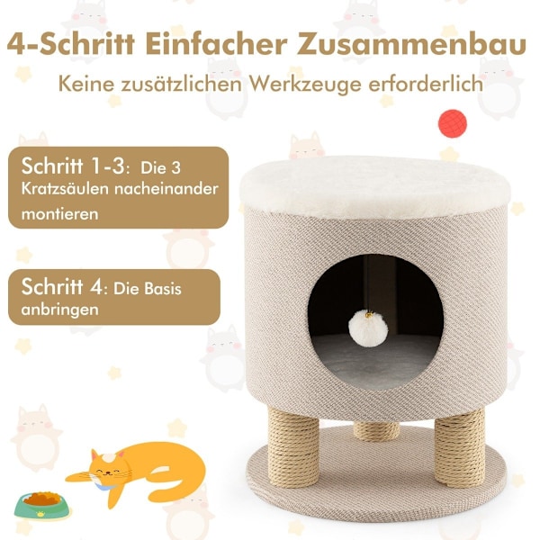Liten skrapstolpe med mjuk sits & 3 sisal skrapstolpar & bollpall 40 x 40 x 47 cm beige