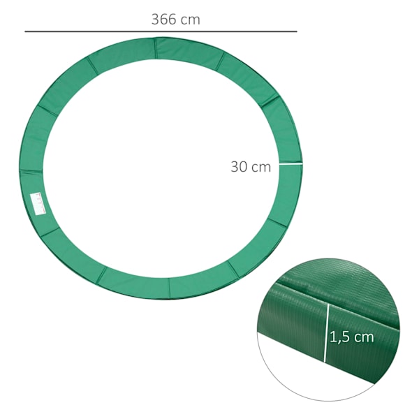 Trampolin Tilbehørssæt Kantdæksel, Sikkerhedsnet, Til 8 Fod-15 Fod, Ø 366 Cm, Grøn