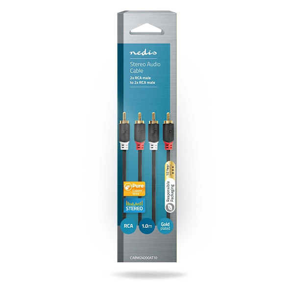Stereo Audio kabel | 2x RCA Hanstik | 2x RCA Hanstik | Guldplateret | 1.00 m | Runde | Antracit | Box