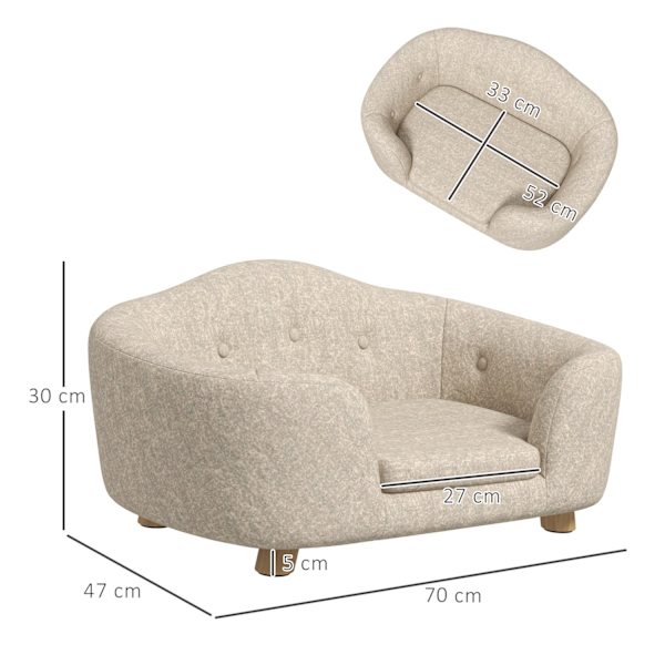Hundsoffa bakficka plyschfodral med kudde, kattsäng, lämplig för små hundar, furu, 70 x 47 x 30 cm, krämvit