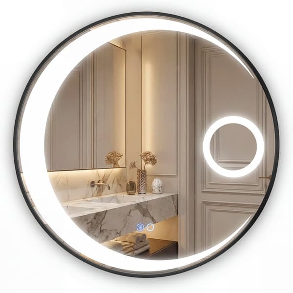 61 cm rund badrumsspegel, imfri, LED-belysning