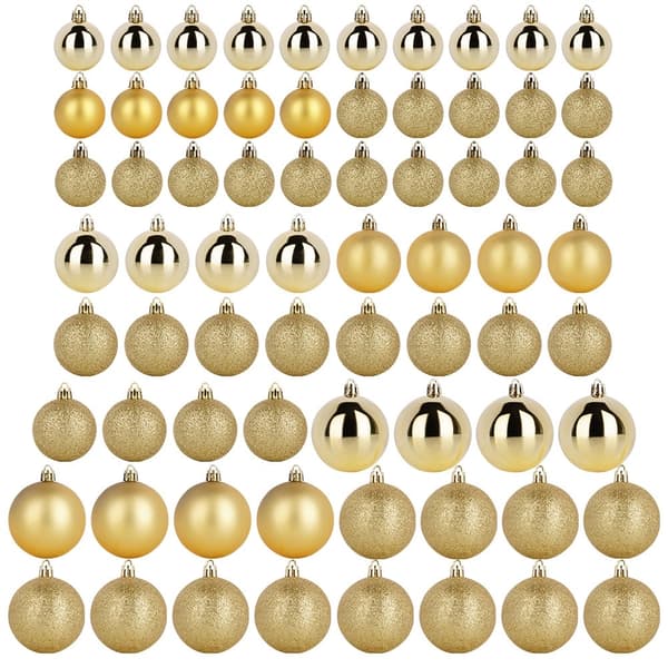 Set med gyllene, splittersäkra julgranskulor, 70 delar