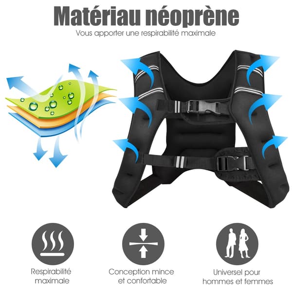 8 kg viktväst, neopren, justerbar, reflexficka