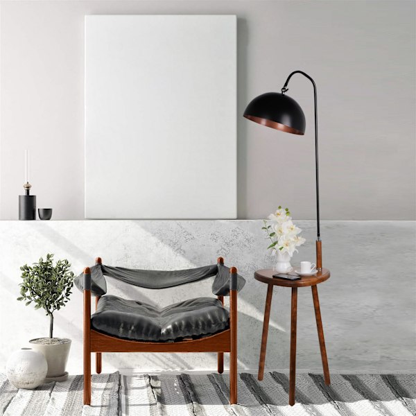 Golvlampa Demet Sehbalı Ahşap Lambader Ceviz Retro 3 Başlıklı