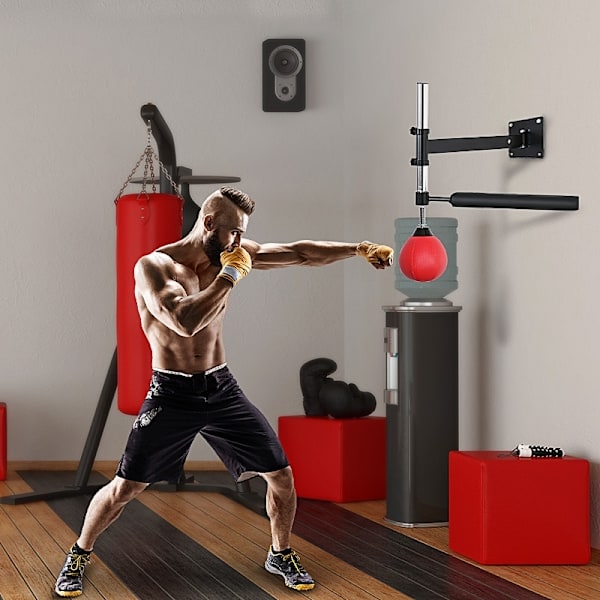 Bokseramme Spinning Bar Boksning Vægmontering Foldbar med Reflex Bar Højdejusterbar 360° sving til voksne, rød