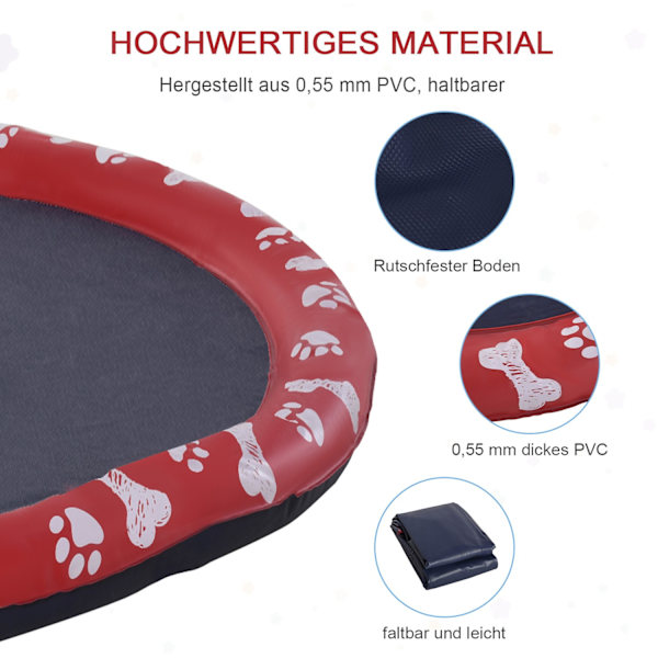 Hundbassäng För Hundar, Vattenmatta Diameter 150 Cm Hundpaddlingsbassäng Spray Vattenlekmatta, Halkfri, För Trädgård, Camping, Röd