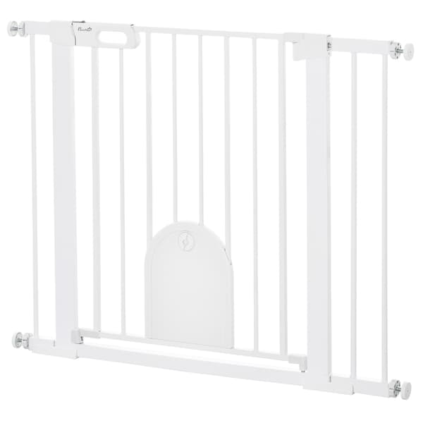 Pet Gate, Justerbar med liten dörr, Stål & Plast, Vit