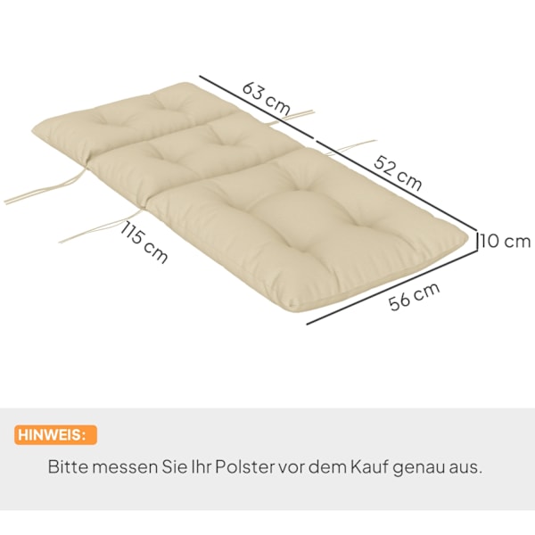 Sædehynde, 115x56 cm stolehynde med bindebånd, ryglæn, 10 cm tyk polstring, vandafvisende sædehynde til hjem, have, kontor, stole, beige