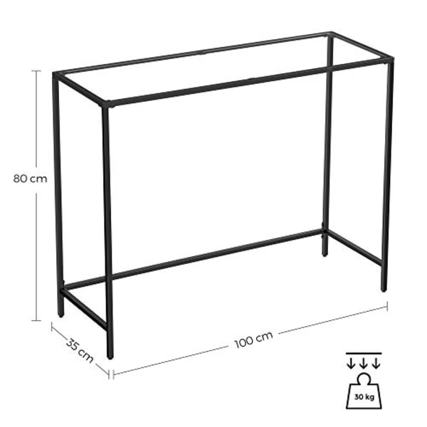 Moderne sort metal- og glaskonsolbord, 100x35x80 cm
