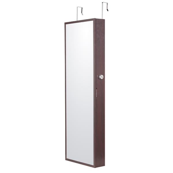 Låsbart spegelskåp för smycken, 112 cm, LED, brunt