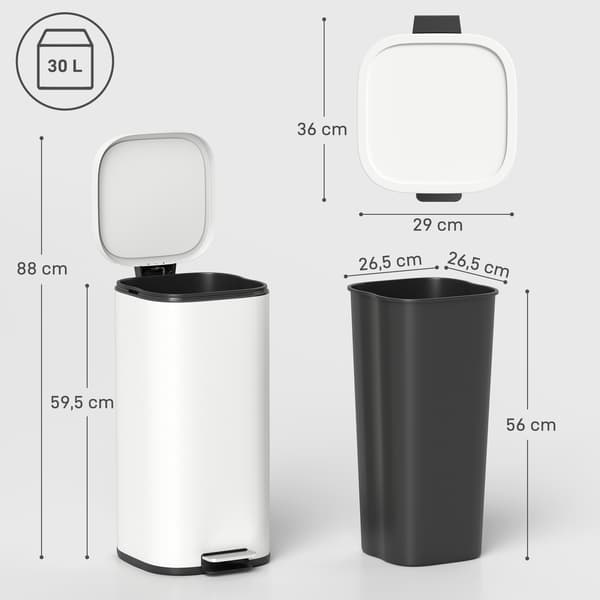 30L metallköksavfall med mjukstängande lock, krämvit