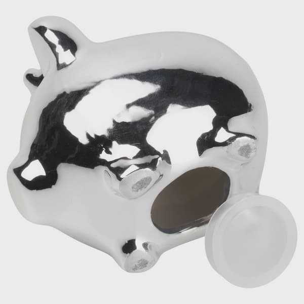 Keramisk spargris, silverspegelfinish, 9,5x7x8,5 cm