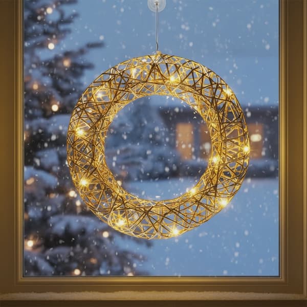 Julekrans, 30 cm, Guld, 20 LED-lys, Batteritimer