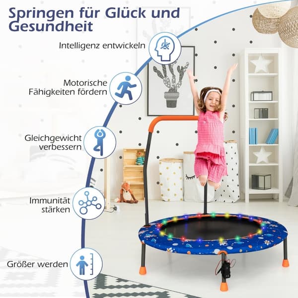 Barntrampolin med LED-lampor och avtagbart handtag