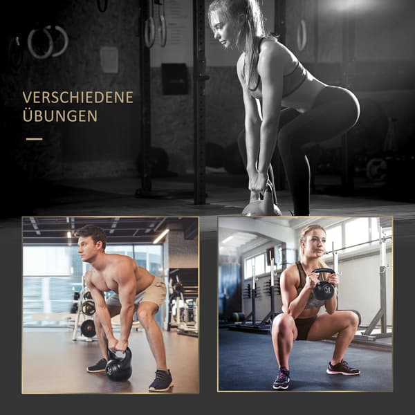 Kettlebell 10 kg, sandfyldt, sort, begyndervenlig