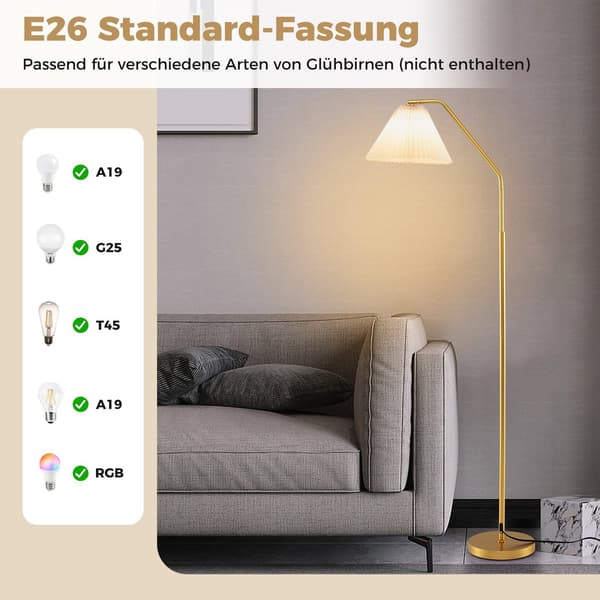 Gulvlampe med justerbart hoved, E27 fatning, 168 cm, guld