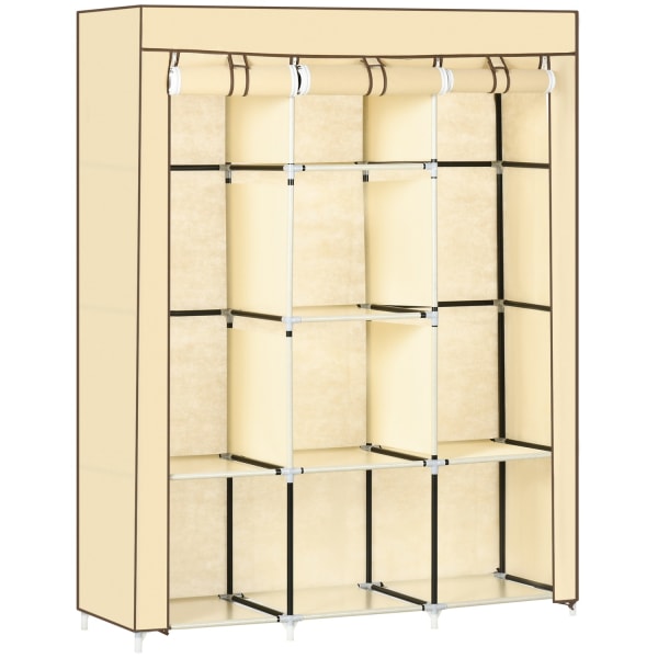 Stof Skabsgarderobe Med Bøjlestang, 8 Niveauer, Foldeskab, Fiberdug, Beige, 125X43X162,5Cm