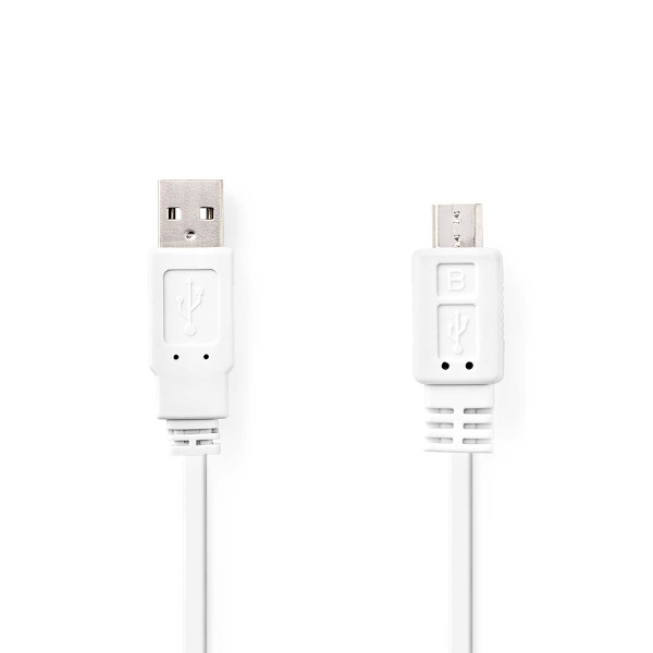 USB-kabel | USB 2.0 | USB-A Hane | USB Micro-B Hane | 480 Mbps | Nickelplaterad | 1.00 m | Platt | PVC | Vit | Plastpåse
