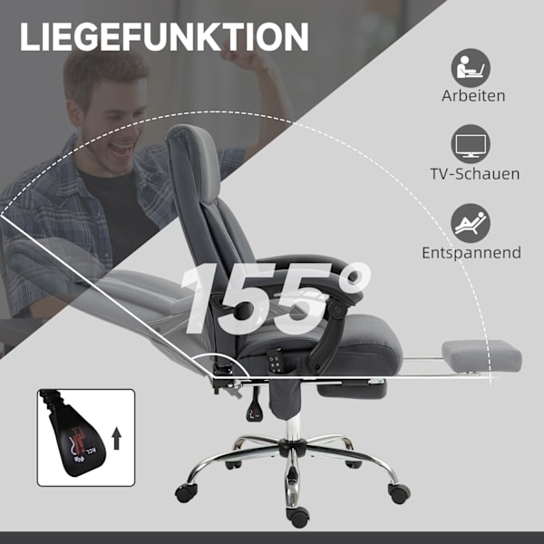 Kontorsstol med massagefunktion, chefsstol justerbar i höjdled, med liggfunktion, ergonomisk, mörkgrå