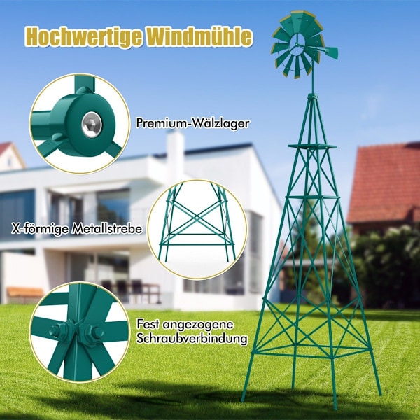 Metal Pinwheel med 4 stödben väderbeständig väderkvarn för trädgård 67 x 67 x 253 cm Grön