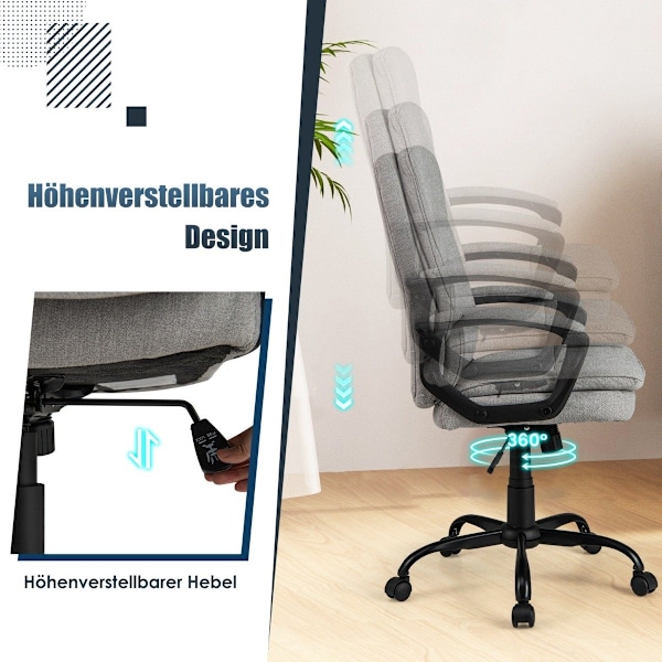 Ergonomisk kontorstol med armlæn og hjul Højdejusterbar drejestol Computerstol
