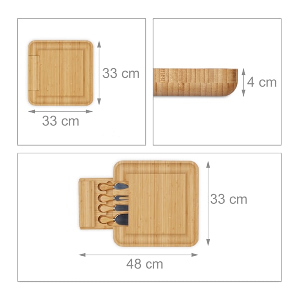 Juustotarjotin bambusta ja ruokailuvälineet 4 osaan