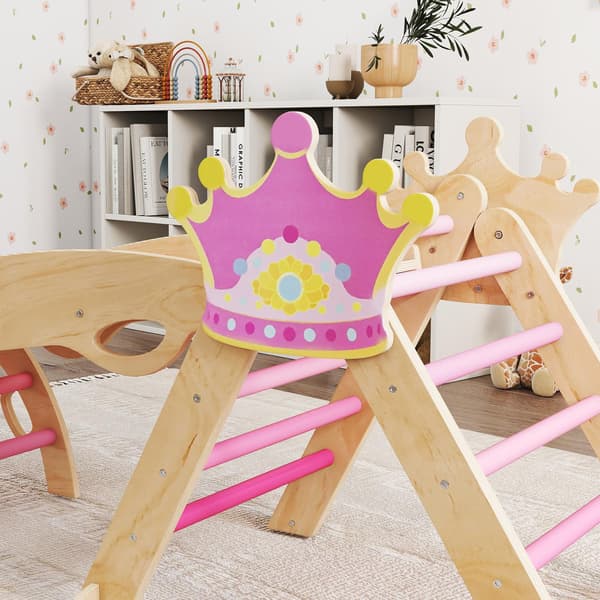 Indendørs klatrehal til børn – 8-i-1, prinsessedesign, træ
