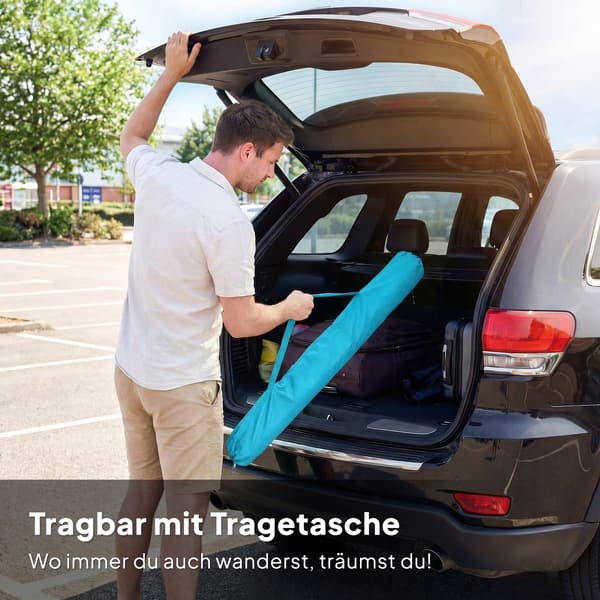 Strandparasol, 150 cm, justerbar vippefunktion, sandanker, blå