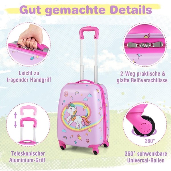 Lasten matkalaukku Rolling Hard Matkalaukku 2-osainen käsimatkatavarasetti Spinner Wheels pinkillä