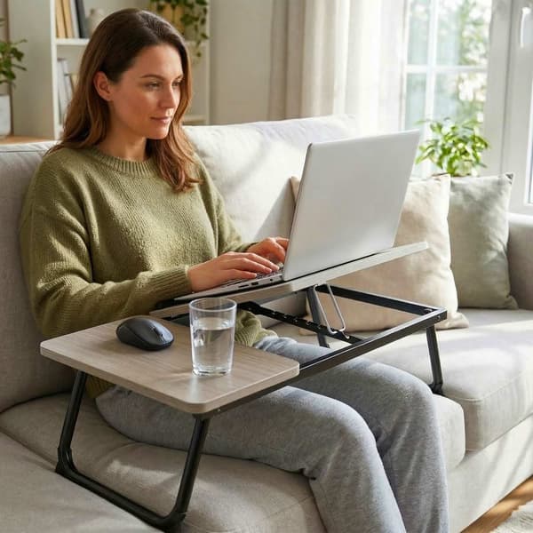 Justerbart laptopbord – Sammenklappeligt, vippebord, trælook