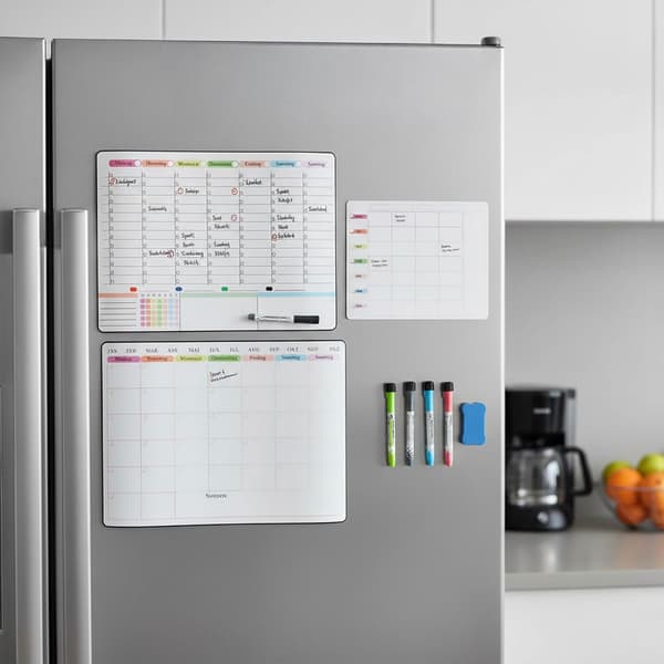 Magnetisk whiteboard-sæt til køleskab, 3 kalendere, 4 kuglepenne