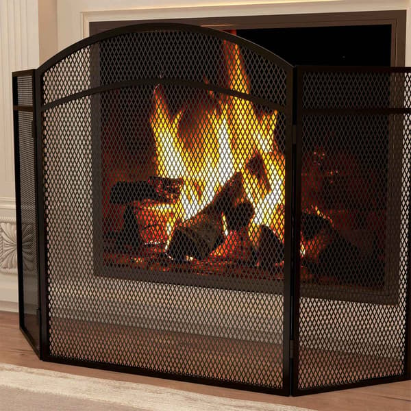Gnistskærm til pejse, elegant gnistfanger, foldbar, belagt, sort, 96 x 60 cm