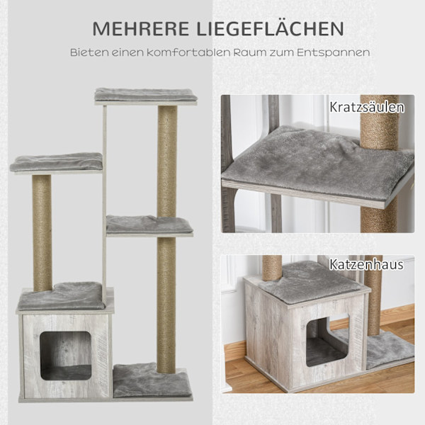 Cat Tree Monikerroksinen Raaputuspostaus Cat Huonekalut Toimintakeskus Juutti Pehmo Harmaa 67X38.5X114Cm