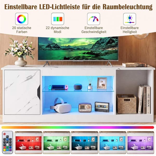 TV-bord med LED-lys og justerbar hylde til 65" TV