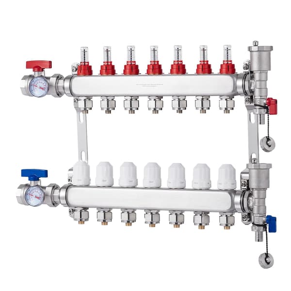 Gulvvarmemanifold, 7-løkker, 1/2 tomme PEX