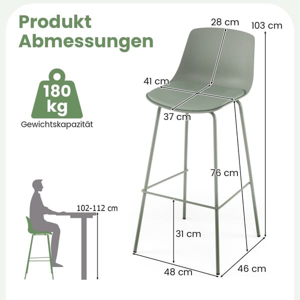 4-delt barstolsæt, kunstlæder, ergonomisk ryglæn