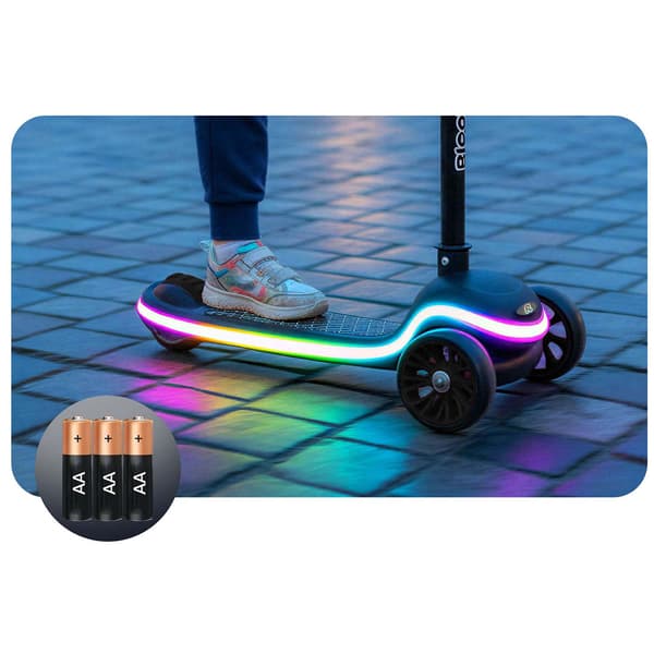 Børns LED-lysende 3-hjulet løbehjul, sort