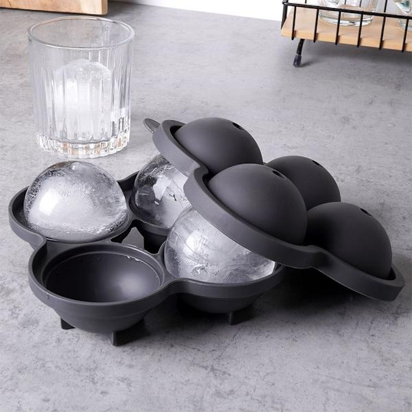 Form til fire store iskugler, 8 cm, sort termoplast