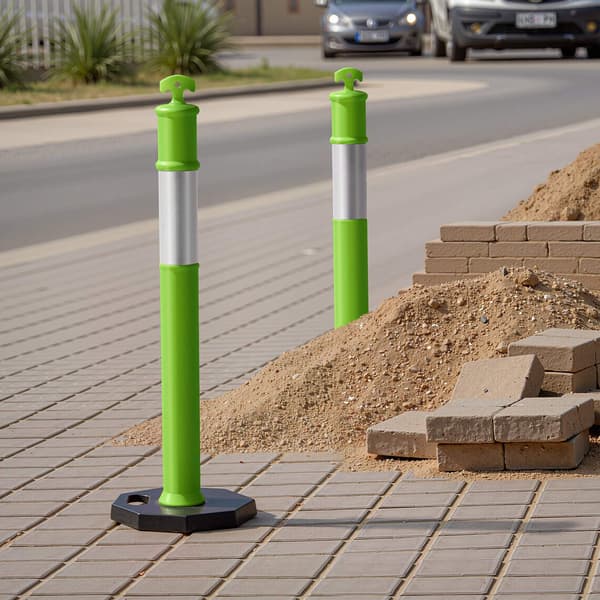 Trafikafgrænsningsstolper, 3-pak, 1140 mm, reflekterende vægtet base