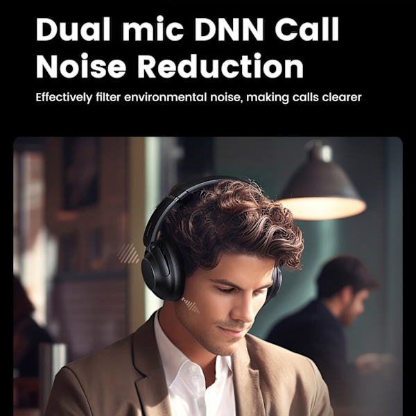 HiTune Max5 on-ear langattomat kuulokkeet hybridi-ANC-melunvaimennuksen kanssa, musta