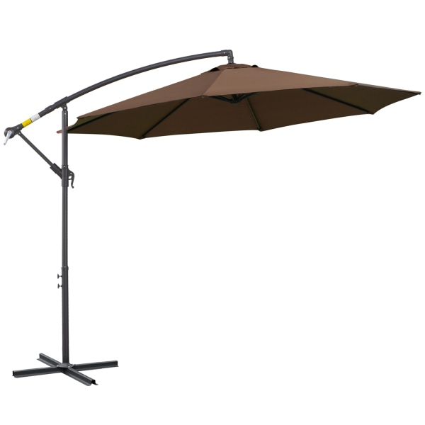 Parasol Cantilever Parasol Med Håndsving, Stålramme & Polyester Stof, Kaffe, Ø3X2,5M