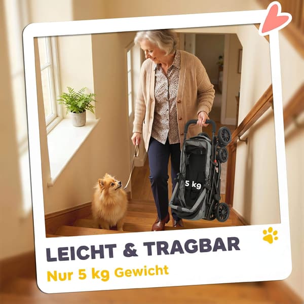 Hundeklapvogn, Sammenklappelig, Netvinduer, Op til 10 kg, Grå