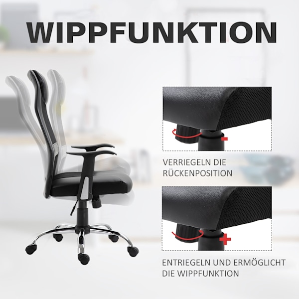 Kontorstol Ergonomisk Drejestol, Højdejusterbar, Pu-Læder, Sort, 66X73X108-118 Cm