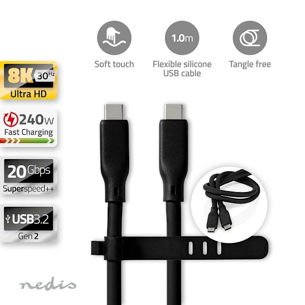 USB-kabel | USB 3.2 Gen 2 | USB-C™ Han | USB-C™ Han | 240 W | 8K@30Hz | 20 Gbps | Nikkelplateret | 1.00 m | Runde | Silikone | Hvid | Box